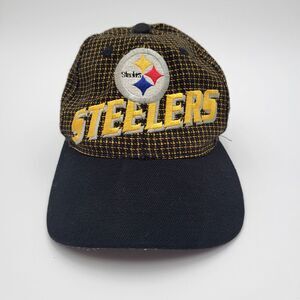 VTG Pittsburgh Steelers NFL Pro Line Black Yellow Plaid Adjustable Strap‎ Hat
